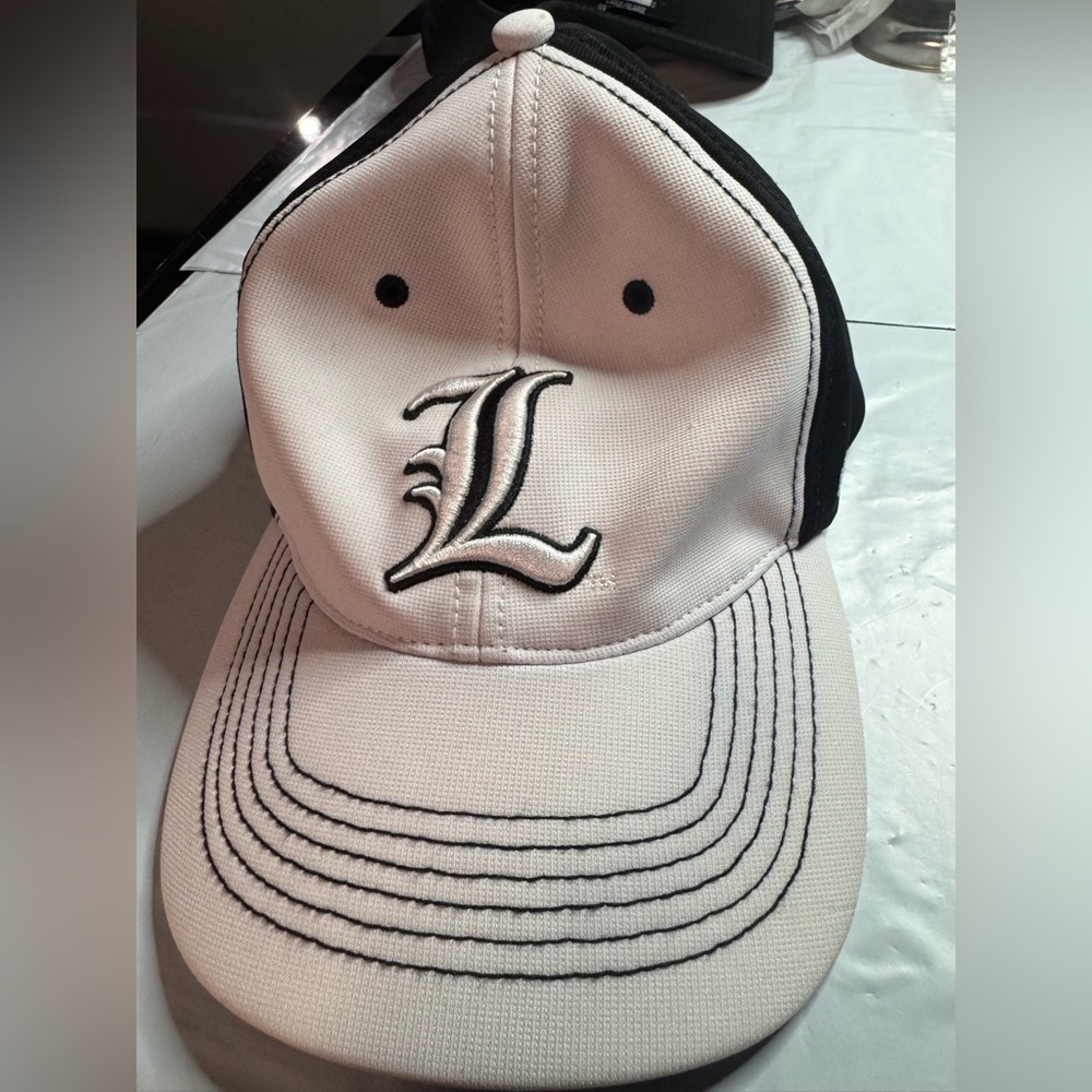 White & Black Baseball Cap with Script 'L' Logo